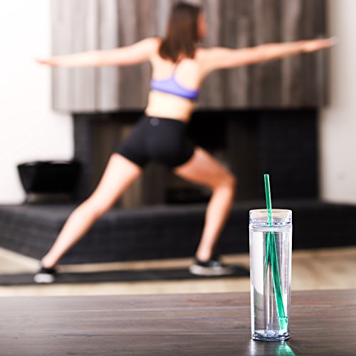 Set of 12 Double Wall Skinny Acrylic Tumblers 16 Oz, with Straws (Clear) - Thumbnail 6