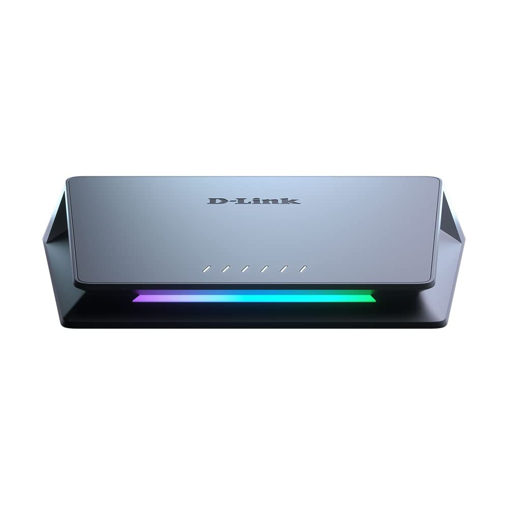 D-Link DMS-106XT 6-Port Multi-Gigabit Unmanaged Switch, 2.5 Gigabit Ethernet 5 Ports Switch, 10 Gigabit Uplink, RGB Lighting, Aluminium Alloy Case, Fanless