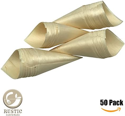 Wooden Serving Cones | 50 Pack | Mini Tasting Size | Disposable &amp; Biodegradable | Bonus Party, Wedding or Sustainable Ebook