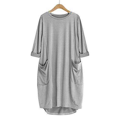Realdo Women Dress, Crewneck Loose Long Tops Dress with Pockets - Thumbnail 2