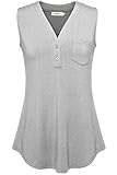 Office Tops for Women,Bepei Shirts with Pockets Sleeveless Tanks Loose Fit Gray L