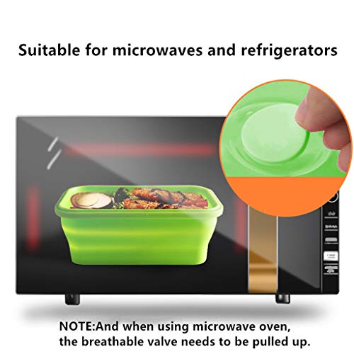 Silicone Lunch Box Set of 3 Collapsible Food Storage Containers with BPA Free Airtight Plastic Lids，Kitchen Microwave Freezer and Dishwasher Safe Kids，for kitchen refrigerator Camping Hiking School