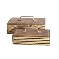 Sagebrook Home 11539 Metal Boxes, Gold Metal, 13.75 x 7.5 x 5.75 Inches (Set of 2)