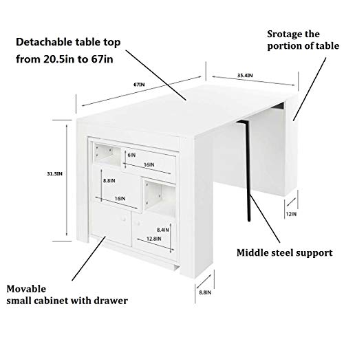 Cozycasa White Dining Room Table Expandable With Small Cabinet High Gloss Dining Table With Storage Drawer Drop Leaf Tables For Small Spaces Counter Height Dining Table For 6 8 Conference Table Pricepulse