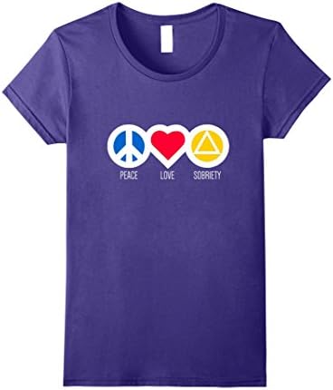 Womens 'Peace Love Sobriety' - Alcoholics Anonymous T-Shirt Medium Purple