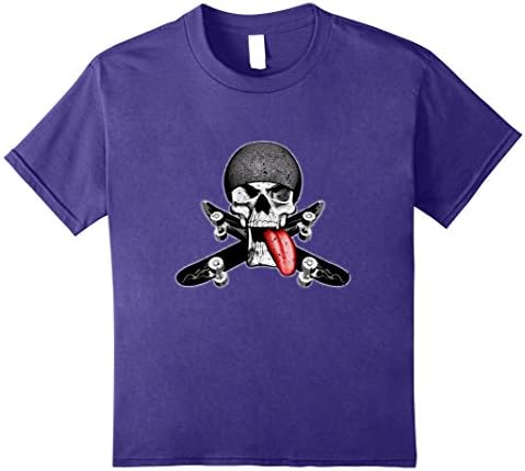 Kids Skateboarding T-Shirt Skater Skull and Skateboards 10 Purple