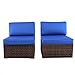 Patio Furniture PE Brown Rattan Sofa Set 2pcs Middle Sofa Garden Wicker Sectional Sofas Conversation Sets-Easy Assembled Royal Blue Cushion