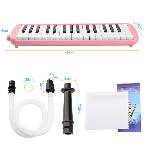 32 Piano-Style Melodica Musical Education Instrument for Beginner Kids Children Gift with Carrying Bag (Pink)