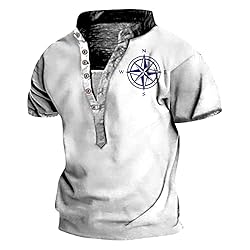 Mens Bohemia Crew Neck Tops Loose Henley Shirts for
