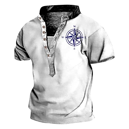 Mens Bohemia Crew Neck Tops Loose Henley Shirts for