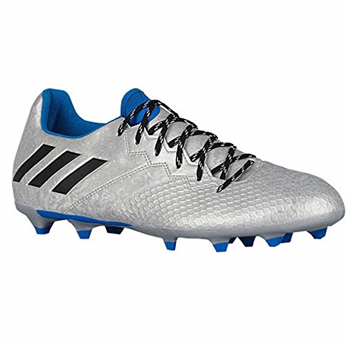 adidas Performance Kids' Messi 16.3 Firm Ground Soccer Shoe (Little Kid/Big Kid), Silver Metallic/Black/Shock Blue, 4.5 M US Big Kid