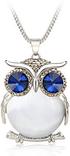 DINA1985 Trendy Women Crystal Jewelry Owl Pedant Necklaces,White