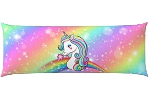 COLOZA Rainbow Unicorn body pillowcase for Boys Girls Unicorn Cartoon Long Pillow Case Protector with Zipper Decorative Ultra Soft 20"x54"