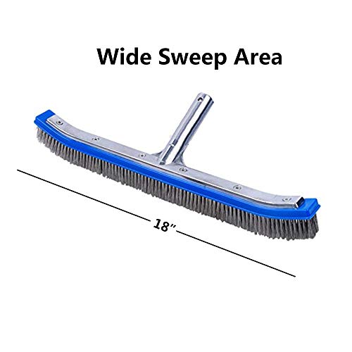 Lalapool Heavy Duty 18" Aluminum Swimming Pool Brush,Stainless Steel Wire Bristle Pool Brush for Walls,Tiles & Floors Curved Cleaning Brushes