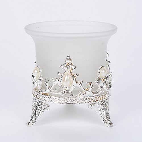 Maoershan Candle Holder Silver Metal triangular base and Frosted Glass 2.75"H