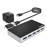 Powered USB 3.0 Hub 7-Port, BYEASY USB Hub 3.0 and USB 3.1 Hub, USB Splitters with Power Adapter, 3.3 ft Long Cable and BC 1.2 Charging Port for iMac, MacBook Pro/Air, Mac Pro, PS4, PC, Laptop