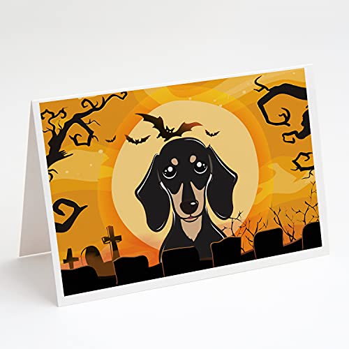Caroline's Treasures BB1773GCA7P Halloween Smooth Black and Tan Dachshund Greet…