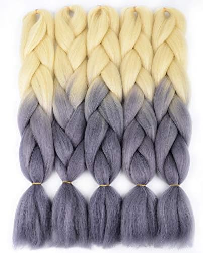 VCKOVCKO Ombre Jumbo Braiding Hair Extension Synthetic Kanekalon Fiber for Twist Braiding Hair,Kanekalon Jumbo Box Braiding Hair 24",5 Bundles/Lot,613-Gray