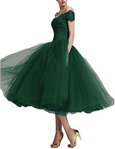 BRLMALL Tea Length Party Evening Dress Short Sleeve Cocktail Gown Women Formal