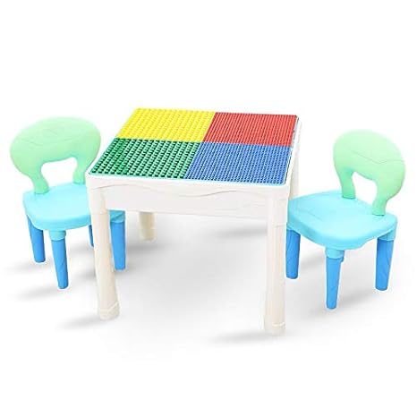 3in1 Building Blocks Table Chairs Set Water Sand Game Toys Storage Learning Playing Activity Desk For Kids Aged 3 8