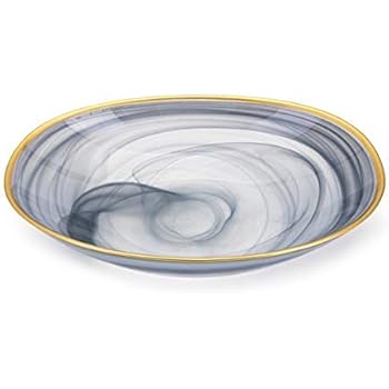 Imax 83904 Yazel Glass Bowl, Gray Swirl with Metallic Gold Tone Trim