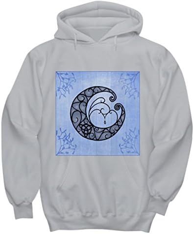 Men's and Women's Hoodie displays Crescent Moon, Trinity Knot, and blue Flowers. (3XLarge, Grey)