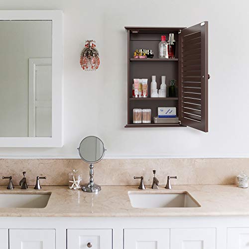 go2buy Wood Bathroom Wall Mount Cabinet Toilet Medicine Storage Organizer Single Door with Adjustable Shelves, Espresso - Thumbnail 6