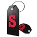 Shacke Initial Luggage Tag with Full Privacy Cover and Stainless Steel Loop - Black (Letter S)