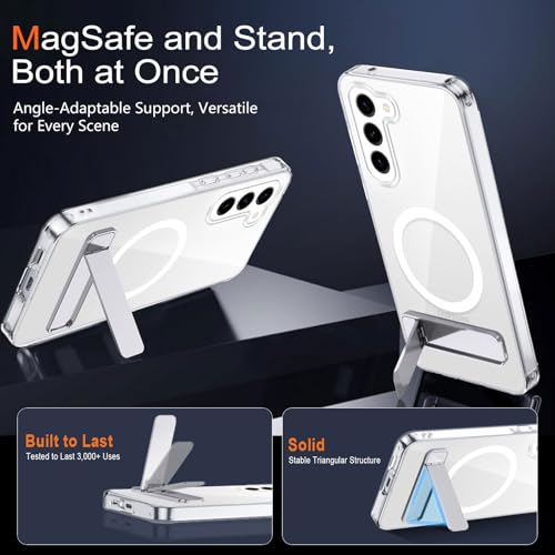XTCASE Magnetic Case for Samsung Galaxy S23 5G [Compatible with MagSafe], Transparent Case with Adjustable Stand, Shockproof and Scratch Resistant Protection, Clear