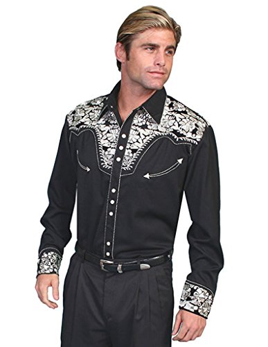 Scully Men's Floral Embroidered Retro Shirt Big Black 3X
