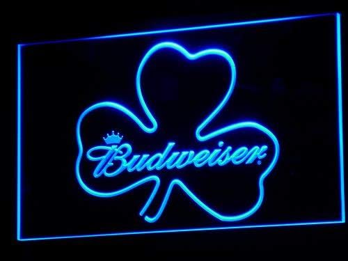 MorganNeon 24" x 16" Budweiser Shamrock LED Neon Light Sign Blue