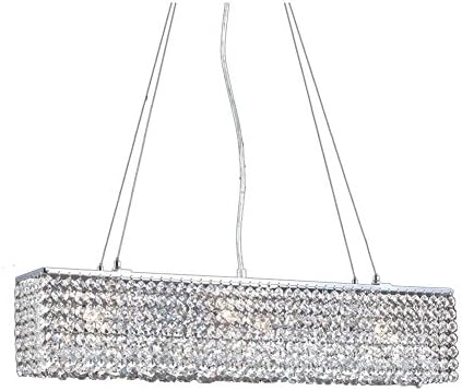 NOXARTE Top K9 Crystal Linear Chandelier Rectangular Ceiling Lights Octagon Crystals Island Pendant Lamp Flush Mount Chrome Frame Dining Room Pendant Lights Lighting Fixture L26" x W5" x H6"