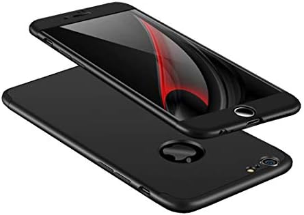 iPhone 6 Plus case iPhone 6S Plus case 360 ° Black Protection Matte Ultra Slim Cover PC Hard Case Body Protection Scratchproof Cover 360 ° Full Cover 3 in 1.apple mark -Black