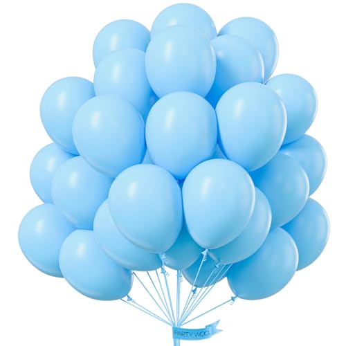 PartyWoo Light Blue Balloons 50 pcs 12 Inch Baby Pastel Sky Aqua Blue Latex Helium Balloons for Graduation Baby Shower Gender Reveal Wedding Under the Sea Birthday Party Decorations Blue-Y4