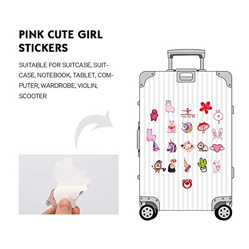 Cute Pink Cartoon Stickers 50PCS, Echeer Pink Girl Decal Stickers Waterproof Removable Vinyl Party Favors Decal Stickers for Girl Birthday Supplies Decorations