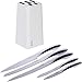 Kitchen Knife Set W/Wooden Block By Montaig (5 Piece Deluxe Set) Chef, Carving, Bread, Utility & Paring Knives Made Of 420 Grade Stainless Steel Elegant Design & Dishwasher Safe