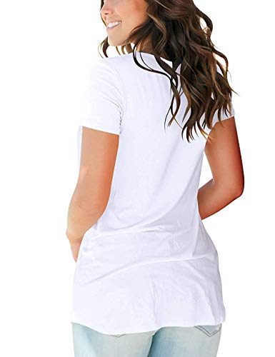 Womens Tops Short Sleeve V Neck Loose Fitted T-Shirt Summer Casual Blouse - Thumbnail 3