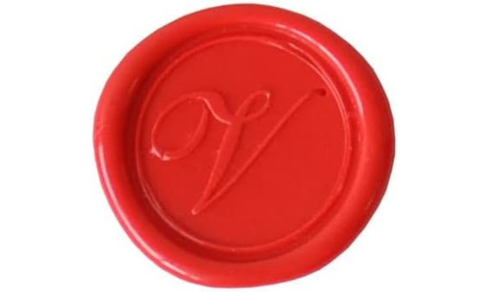 Jacques Herbin 40122T - A Round Seal with Varnished Wooden Handle - Copperplate - The Letter V - Manufactured in France - Creative Art Tool - Wax Stamp