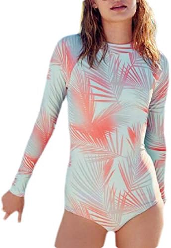 dahuo Women Zip Front Floral Print Long Sleeve One Piece Swimsuit Rash Guard Swimwear