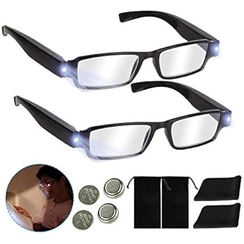 Bright LED Readers with Lights Reading Glasses Lighted Magnifier Nighttime Reader Compact Full Frame Eyewear Clear Vision Unisex Clear Vision Lighted Eye Glasses (Black, 350)