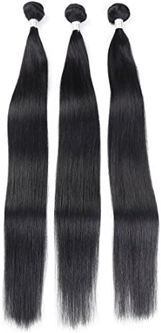Brazilian Virgin Hair Straight Hair Weavon 3 Bundles Pack 7A Virgin Hair Bundle Unprocessed Human Hair Extension Natural Black Color (26, Natural Black)