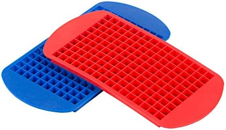 BakeWarePlus 160 Mini Ice Cube Silicone Tray Molds Small Square Mould Blue and Red Set of 2