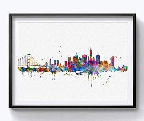 Amazon.com: San Francisco Skyline City Poster Watercolor Painting Wall Hanging Skyline Wall Decor San Francisco Art Print Watercolor Fine Art Paper 8X10 Inch No Framed : Handmade Products