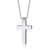 Rockyu Cross Necklace for Men Stainless Steel Silver Simple Cross Pendant Christian Jewelry Gift 16-24 Inches Chain