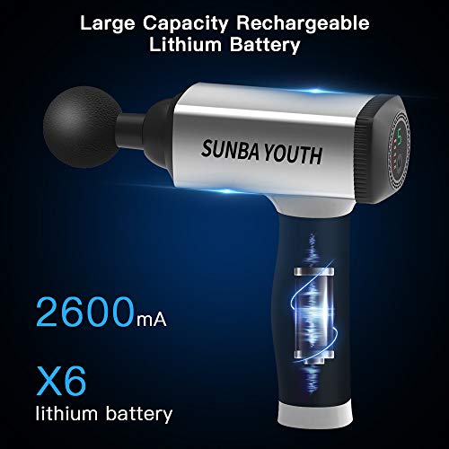 SUNBA YOUTH Carrying Case Massage Gun,Rechargeable Cordless Percussion Massager,Handheld Deep Tissue Muscle Massager Device with 5 Massage Heads & Portable Bag
