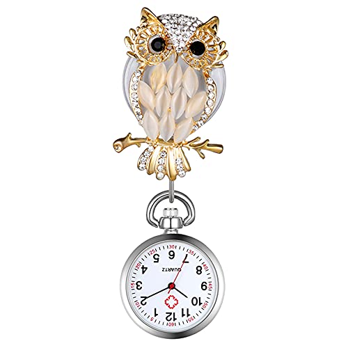 Lancardo Retractable Nurse Watch with Secondhand Clip On Stethoscope Lapel Fob Pocket Watches Owl Pattern Watch for Doctor Nurse Easy to Read for Women and Men