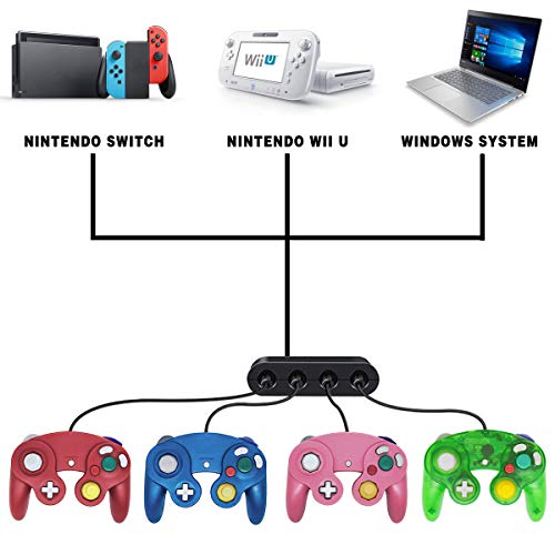 4 Controllers for Gamecube,with 4 Extension Cables and 4-Port USB Adapter for Switch PC Wii U Console (Package 5)