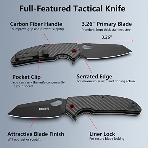 LAURISILVA Folding Pocket Knife,Carbon Fiber Lightweight Handle and D2