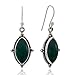Sterling Silver Green Malachite Gemstone Vintage Marquise Shape Rope Edge Dangle Hook Earrings 1.4