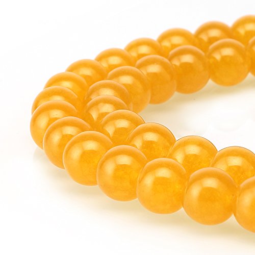 BRCbeads Jade Gemstone Loose Beads Natural Round 10mm Crystal Energy Stone Healing Power for Jewelry Making- Yellow